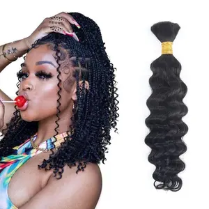 Human Braiding Hair for Boho Braids Deep Wave Bulk Human Hair for Braiding 14 Inch 1 Bundle 50G Brazilian Wet and Wavy Curly Human Hair Braiding Hair Extensions No Weft Bundles for Braiding