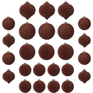 Velvet Christmas Ornaments, 25-Piece Set Christmas Tree Decorations (Brown)