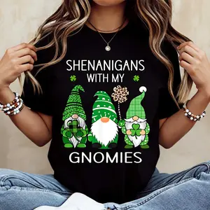 Shenanigans With My Gnomies St Patricks Day Gnome Print T Shirt Casual Short Sleeve Top For Women Festive Party Wear