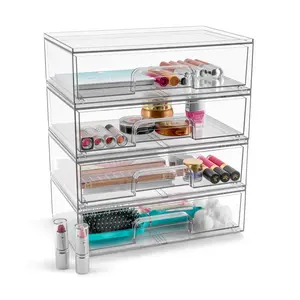 Sorbus Storage Containers with Pull-Out Drawers- 4 Pack, Wide