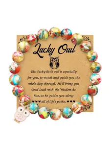 Boho Style Colorblock Owl Charm Beaded Bracelet, Fashionable Jewelry for Women & Men, Trendy All-match & Exquisite Jewelry for Birthday Gift, Bracelets Stack
