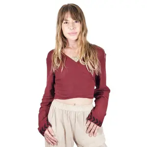 Linen Long Sleeve Wrap Shirt (Maroon)