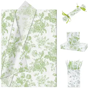Elegant Floral Tissue Paper for  Bags, Sage Green Flower  Wrapping Tissue Paper, Pretty Botanical Packing Supplies for Wedding Gifts, Birthday Presents & Crafts, 20x14 in 30 Sheets