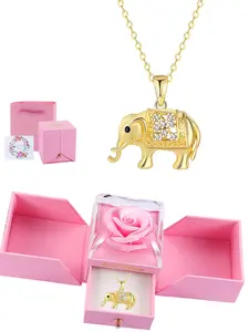 Adorable Elephant Necklace, Animal Series & Lucky Symbol Pendant, Rose Gift Box, Ideal Birthday Christmas Gift for Daughter Wife Girlfriend