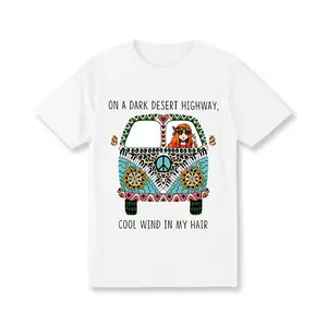 Plus Size Women's Bohemian Graphic T-Shirt Colorful Hippie Bus & Desert Design Soft 100% Cotton Lightweight 180gsm Machine Washable All-Season Casual Top - Womenswear
