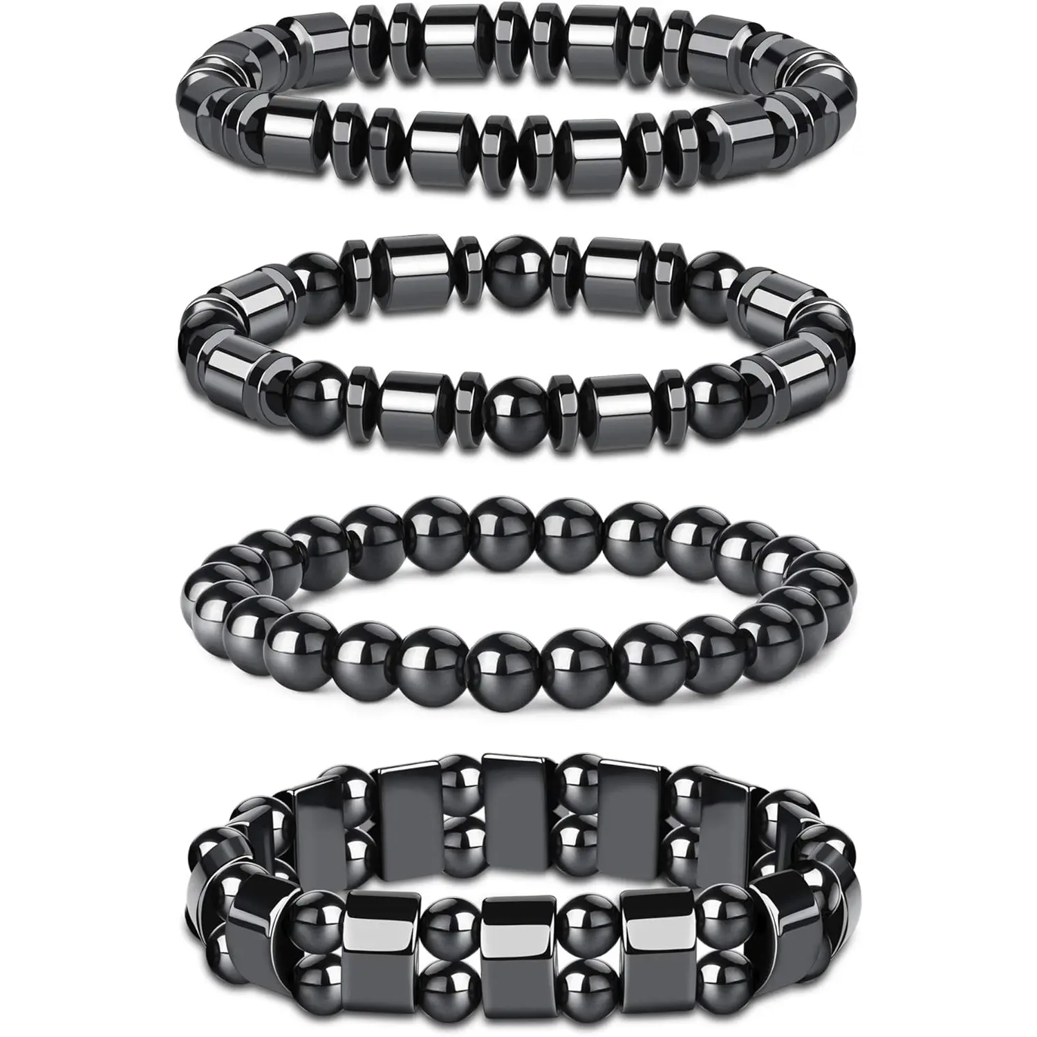 MILACOLATO 4Pcs Hematite Bracelet for Men Women Bangle Bracelet Magnetic Tiger Eye Bracelets, Adjustable Bracelets, Stretch Multilayered Bangles