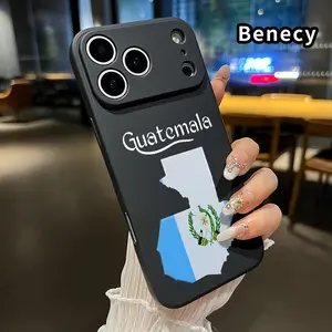 Guatemala's Essence Pattern Straight Edge Phone Case for iPhone 17 15 16 14 Pro Max 13 12 11 XR XS Plus Air E Shockproof Full Camera Protection Durable Slim Liquid Silicone Cover Smartphone Casing