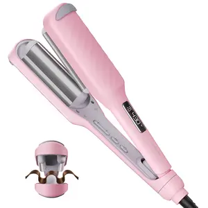 BABONIR Curling Iron Hair Crimper Waver, 1 Inch 3 Barrel Hair Waver for Women, Ionic Ceramic Deep Wave Curling Iron for Beach Waves, Fast Heating, Anti-Scald Design, Dual Voltage, Easy to Use, Pink