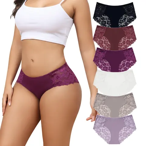 LEVAO Women’s Lace Cheeky Bikini Underwear – Seamless No Show Hipster Panties, Soft & Breathable Lingerie, 6 Pack S-XXL