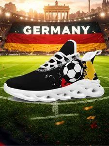 Shoes For Men, German Eagle & Soccer Ball Graphic Lace-Up Low Top Shoes, Lightweight Sports Sneakers, Comfortable Running, Walking & Tennis Shoes, Breathable Plus Size