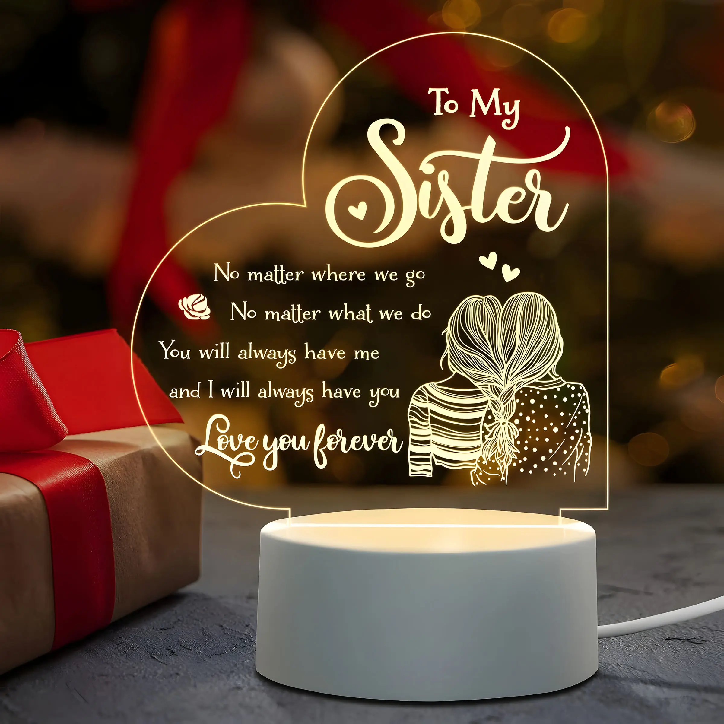 Creative Sister Mother's Day Gift, Birthday Present From Sister, Graduation Wedding Anniversary Gift, Meaningful Token, Engraved Memorial Lamp