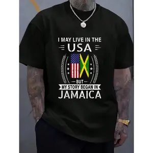 100% Cotton American Jamaican Flag Shirt - My Story Began In Jamaica T-Shirt Women's Men's Fashion Printing Tshirt Graphic Tee Causal Tops