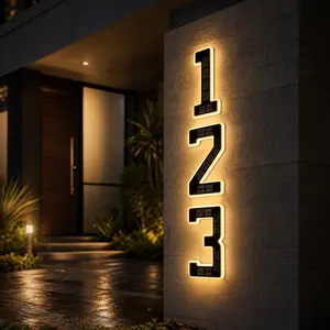 6.7 Inch Solar Powered Light Up House Numbers for Outside, Waterproof LED Backlit Illuminated Modern Exterior Address Number Signs for Home Yard Outdoor sunset