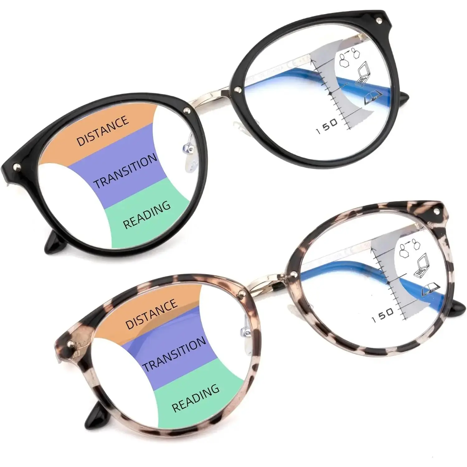 Round Bifocal Progressive Multifocal Reading Glasses for Women Men Fashion Multifocus Readers Anti Blue Light