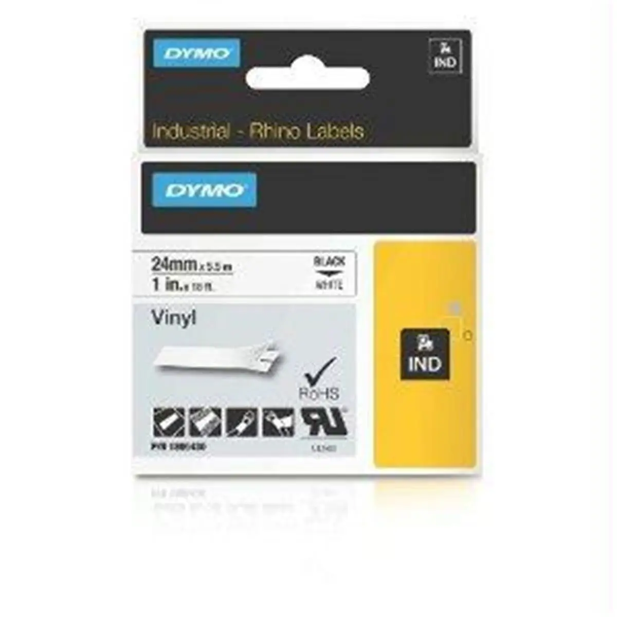 Dymo Rhino 1-in (24mm) White Vinyl Labels - Office Stationery Stickers for Computers & Office Equipment