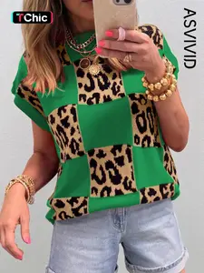 Women's Casual Leopard Chessboard Knit Vest, Sleeveless Sweater Back, All Seasons Fashion, Comfortable and Stylish