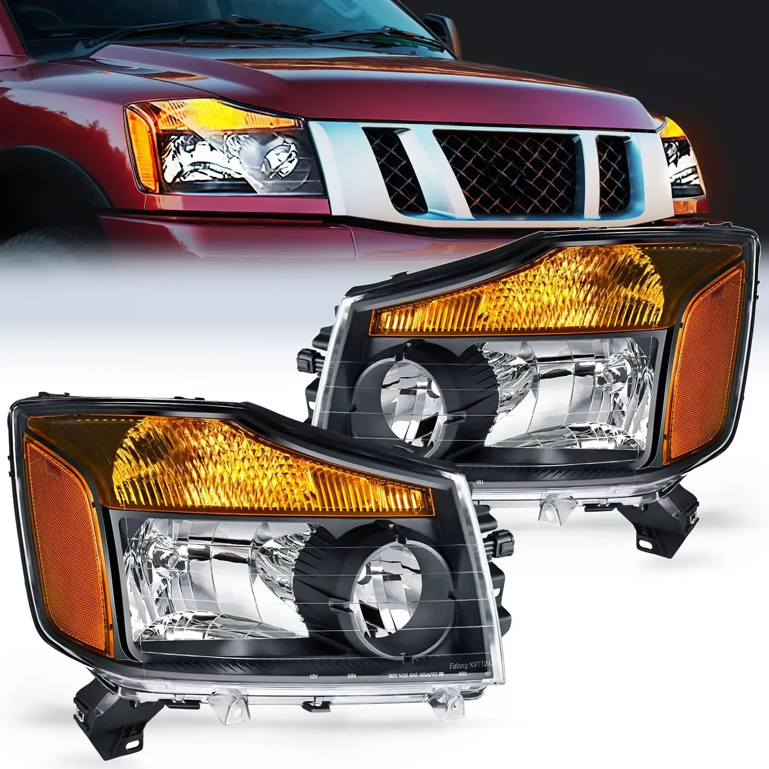 Nilight Automotive Truck Headlight Assembly - Black Case, Amber Reflector, Adjustable Waterproof Replacement Headlamps, Car Accessories for 2004-2015 Nissan Titan, 2005-2007 Armada, 2004 Pathfinder Armada