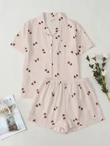 New Striped Heart Print Women's Pajama Set Loungewear, Comfortable Skin-Friendly Breathable Fabric, Indoor Outdoor Wear, Casual Home Clothing