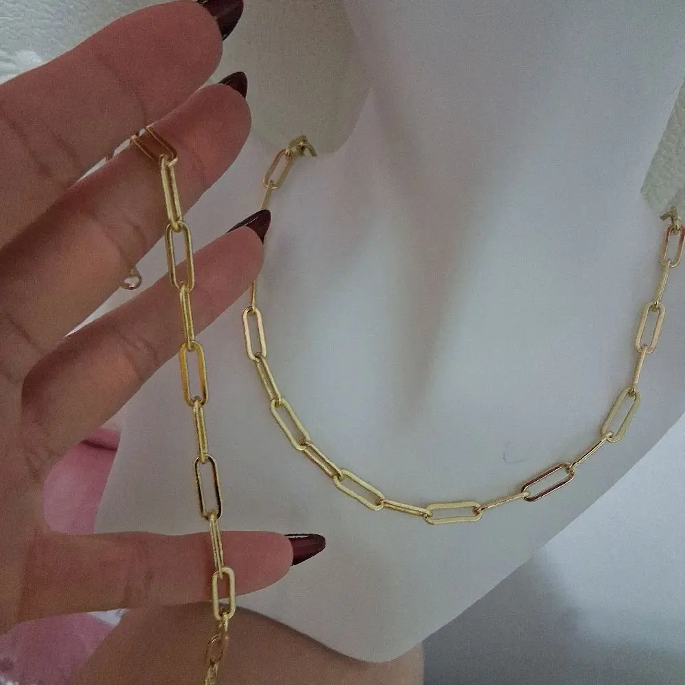18 inch Necklace and 7 -inch Bracelet set long paperclip deding with   14 k laminated