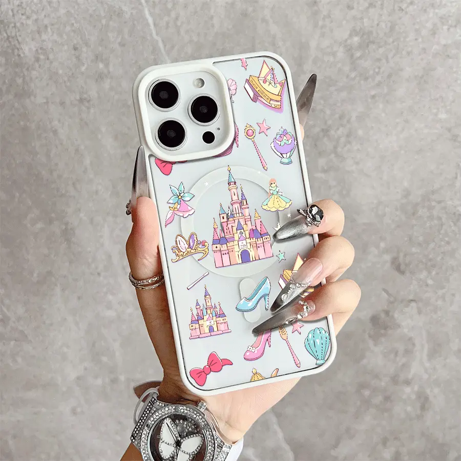 Cute Princess Castle Doodle Magnetic Snap Case for iPhone 17/16 Pro Max 15 Pro 14 13 12 Mini 11 XR XS Plus SE Shockproof Slim Protective Cover