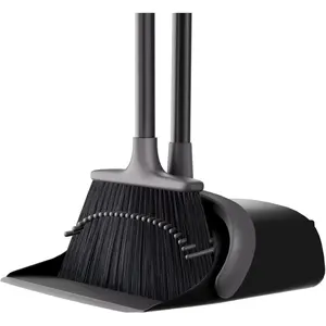 Broom with Dustpan Combo Set, Upgrade 52'' Long Handle Broom and Dustpan Set, Standing Dust pan and Brooms for Home Kitchen Office Lobby Floor, Dust Pan with Built-in Teeth for Easily Removing Hair
