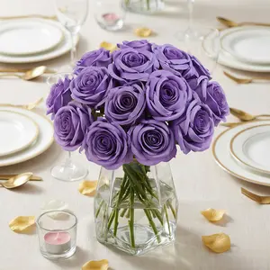 10 Pcs Purple Silk Roses - Realistic 12" Artificial Flowers for Arrangements & Bouquets