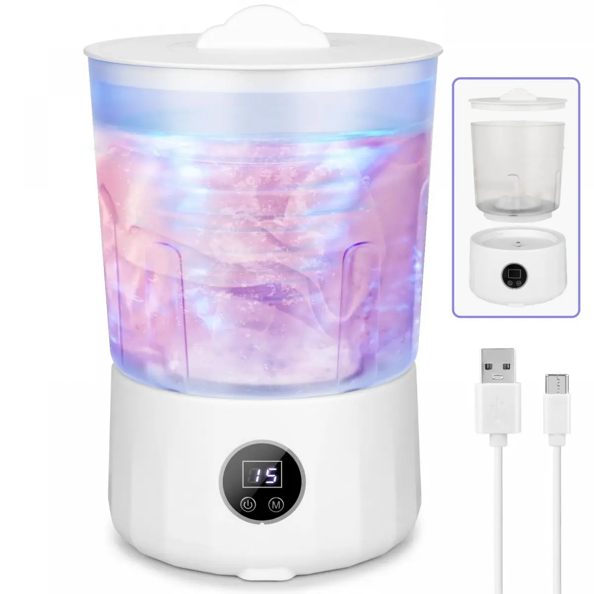 Portable Washing Machine, Rechargeable Mini Hand Washer for Underwear - 1.5L Independent Tub, Biomimetic Hand-Wash Tech, 3 Modes, 3000mAh Battery, Silicone/PP Polypropylene Build, Ideal for Travel & Camping