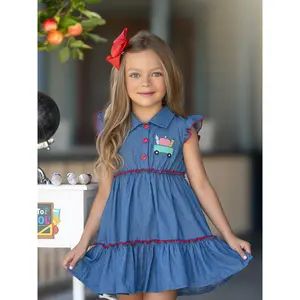 Classroom Cutie Ruffle Trim Denim Dress
