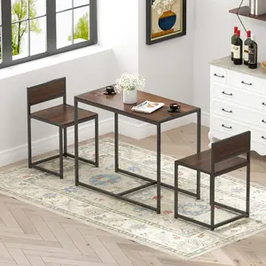 Soges Space-Saving Dining Table Set for 2, Nesting Kitchen Table & Chairs Set for Small Apartment, Kitchen, Dining Room, Heavy Duty Metal Frame, Easy Clean, Walnut Finish 2-Seat Set tiktokshopspringglowup