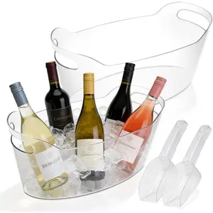 Plastic Ice Buckets 2 Pack, 6.5 Liters Large Ice Buckets for Parties, Portable Champagne Bucket Storage Ice Container with Scoops, Beverage Tub Bar Supplies for Drinks, , ,