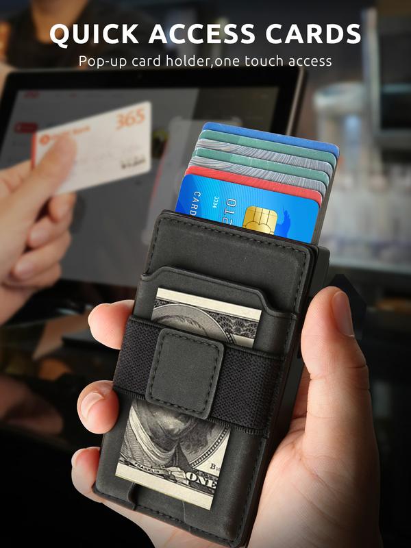 Minimalist Wallet for Men,Men's Slim Business Card Holder with RFID Blocking and Metal Pop Up Credit Card Case,Magnetic Card Holder for Phone,Birthday Anniversary Gifts for Mens,Black/Brown