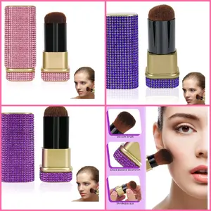 Retractable Blush Brush, Bling Diamond Makeup Brushes, Retractable Foundation Blusher Face Powder Cosmetic Tool, with Cover - Adjustable(1Pcs)