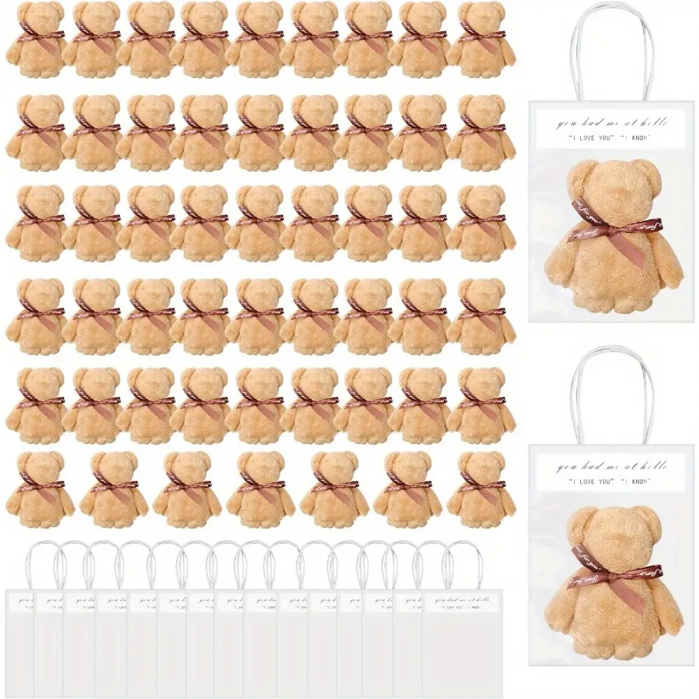 52 Pcs Bear Bath Towel Gift with Bags for Wedding Graduation Valentine Soft Coffee Coral Fleece Hand Towels for Baby Shower Birthday Souvenir Supplies