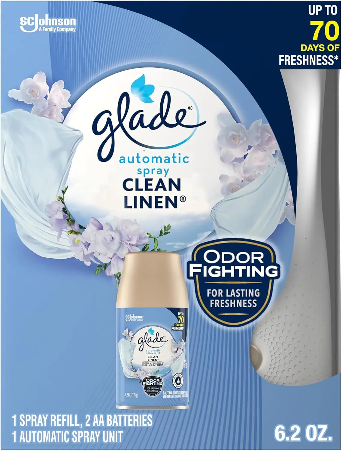 Clean Linen Automatic Air Freshener Starter Kit with Refill - 6.2 oz, Long-Lasting Aroma, Pleasant Scent, Fresh Fragrance