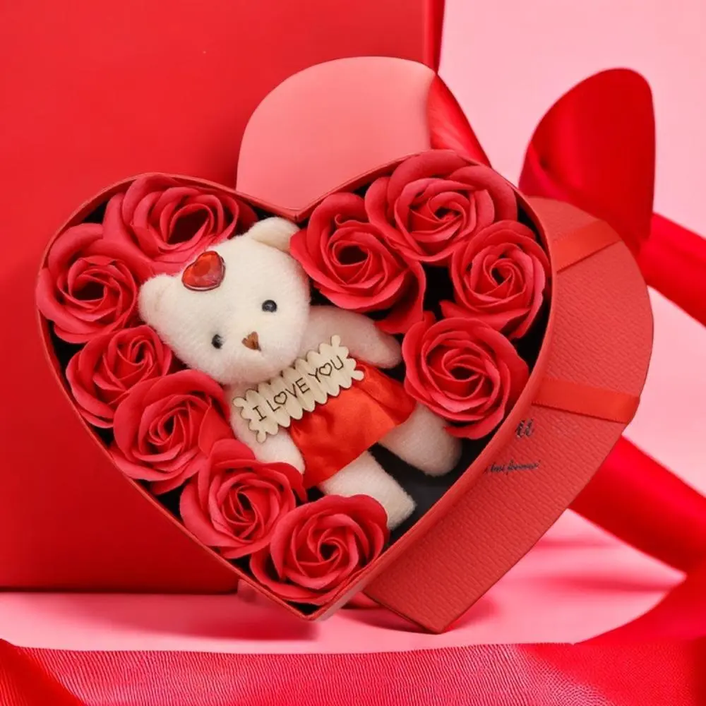 Soap Flower Gift Box, Creative DIY Heart Shaped Gift Box with Rose Soap Flower, Gift Box for Birthday, Anniversary