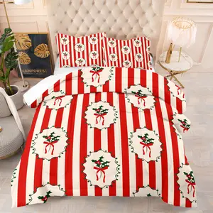 2/3 Pcs Christmas Comforter Set, Festive Gingerbread Man, Pink Christmas Tree & Holly Stripe Pattern, Soft & Cozy Fabric, Ideal for Holiday Bedroom Decor, No Pillowcases Included, with Filler