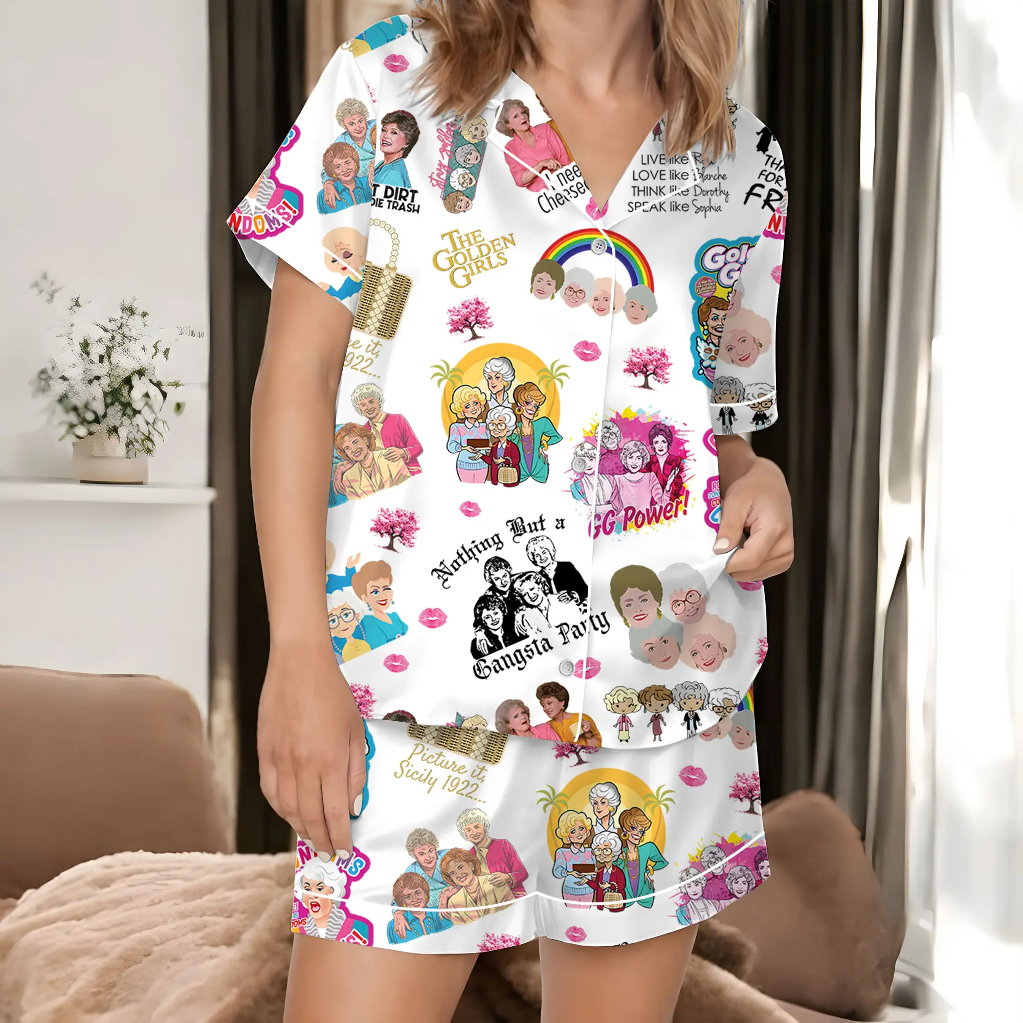 Golden Girl Satin Pajamas Set, Stay Golden Women Pajamas, 80s Tv Sitcom Shorts Pajamas, The Golden Girls Fan Shirt, Movie Lover Gifts