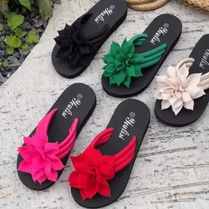 Bohein Style Women's Flip Flops with Flower Decoration, 7 Colors Available, Summer Footwear for Girls