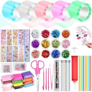 5 Pcs Nano Tape Bubble Kit,1m/3.28 ft Each Roll Nano Tape Bubbles Double Sided Tapes with Luxe Glitter, Clay, Beads, Cute Stickes Suitable for Over 3 Years Old