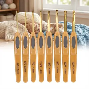 Anti-Slip Rubber Grip Knitting Needles & Crochet Hooks Set, 8-Piece Ergonomic Craft Kit with Soft Touch Aluminum Hooks, Interchangeable Needles, Portable Case for Yarn Enthusiasts, DIY Knitting Tools