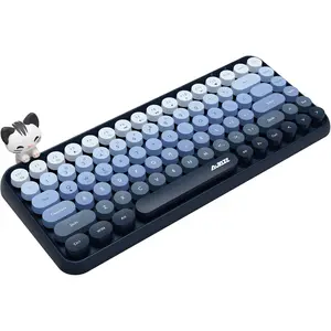 308i   Keyboard, Retro Typewriter Design with Gradient Colorful Round Keycaps and Cute   Doll, 84 , Multi Device Keyboard for iPad/Laptop/PC/Win/(Blue)
