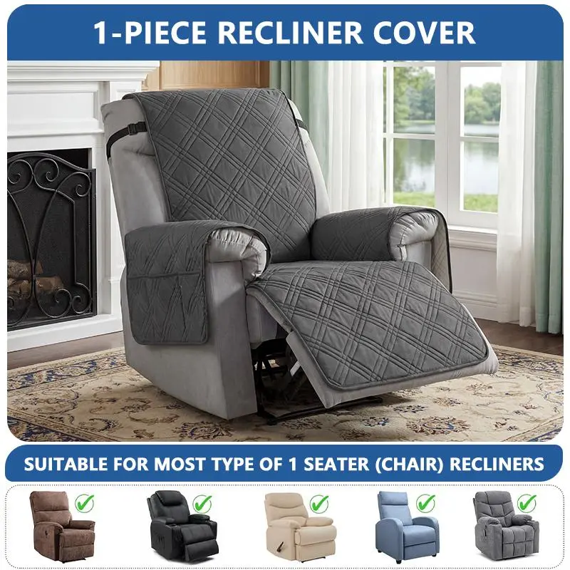 Jeffans Waterproof Recliner Chair Protector, Single Sofa Seat Cover with Anti-Slip Design, Stain Resistant Furniture Protector, Washable Pet Friendly Chair Cover for Dogs & Cats, Living Room Armchair Protection Pad