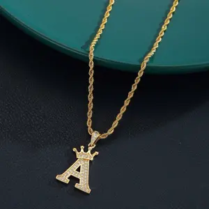 Golden Twist Necklace with Initial Letter Charm - Personalized Alphabet Choker for Birthday Gift