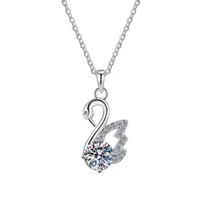 Moissanite Diamond Swan Pendant Necklace - 1.0 ct Sterling Silver Pendant with Swan Design and Sterling Silver Chain