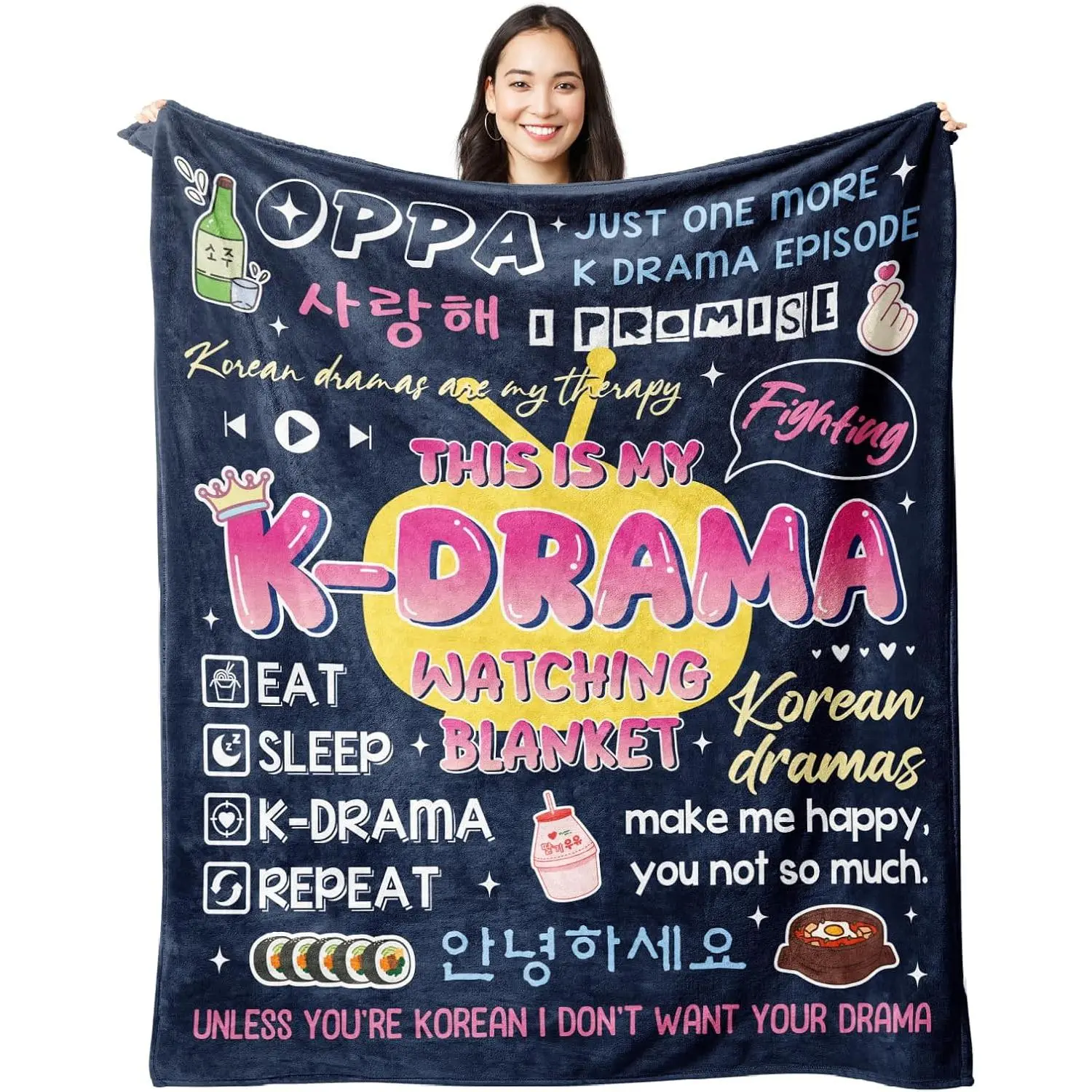 SteadStyle Funny Korean Drama Gifts for Women Teens, This is My K-Drama Watching Blanket, Cozy Present for K-Drama Lovers, Kpop Fan Gifts for Teen Girl