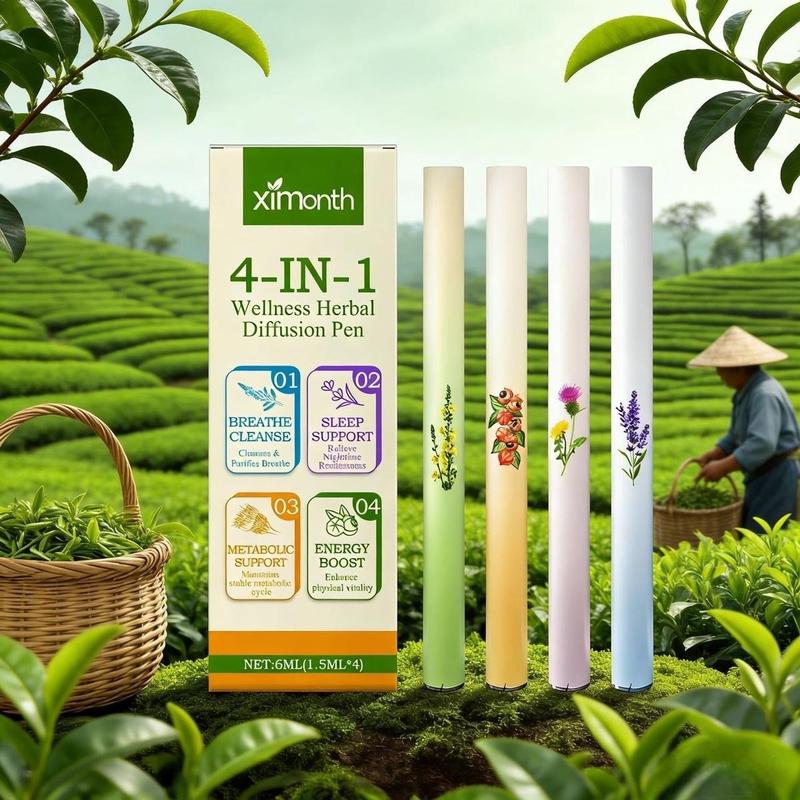 4-in-1 Herbal Diffusion Pen, Portable Aromatherapy Inhaler for Breathing Cleanse, Sleep Aid, Metabolism Support & Energy Boost