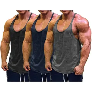 Muscle Cmdr Men's Bodybuilding Stringer Tank Tops Y-Back Gym Fitness Workout Training Running T-Shirts Athletic Quick Dry Top