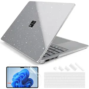 Premium Protective Case for 13.5 inch Microsoft Surface Laptop 5 4 3 with Metal Palm Rest  Slim Design with Superior Impact Resistance  Keyboard Cover  Screen Protector, Bling Clear