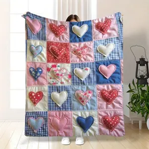Colorful Pastel Patchwork Heart Quilted Blanket for Cozy Home Decor