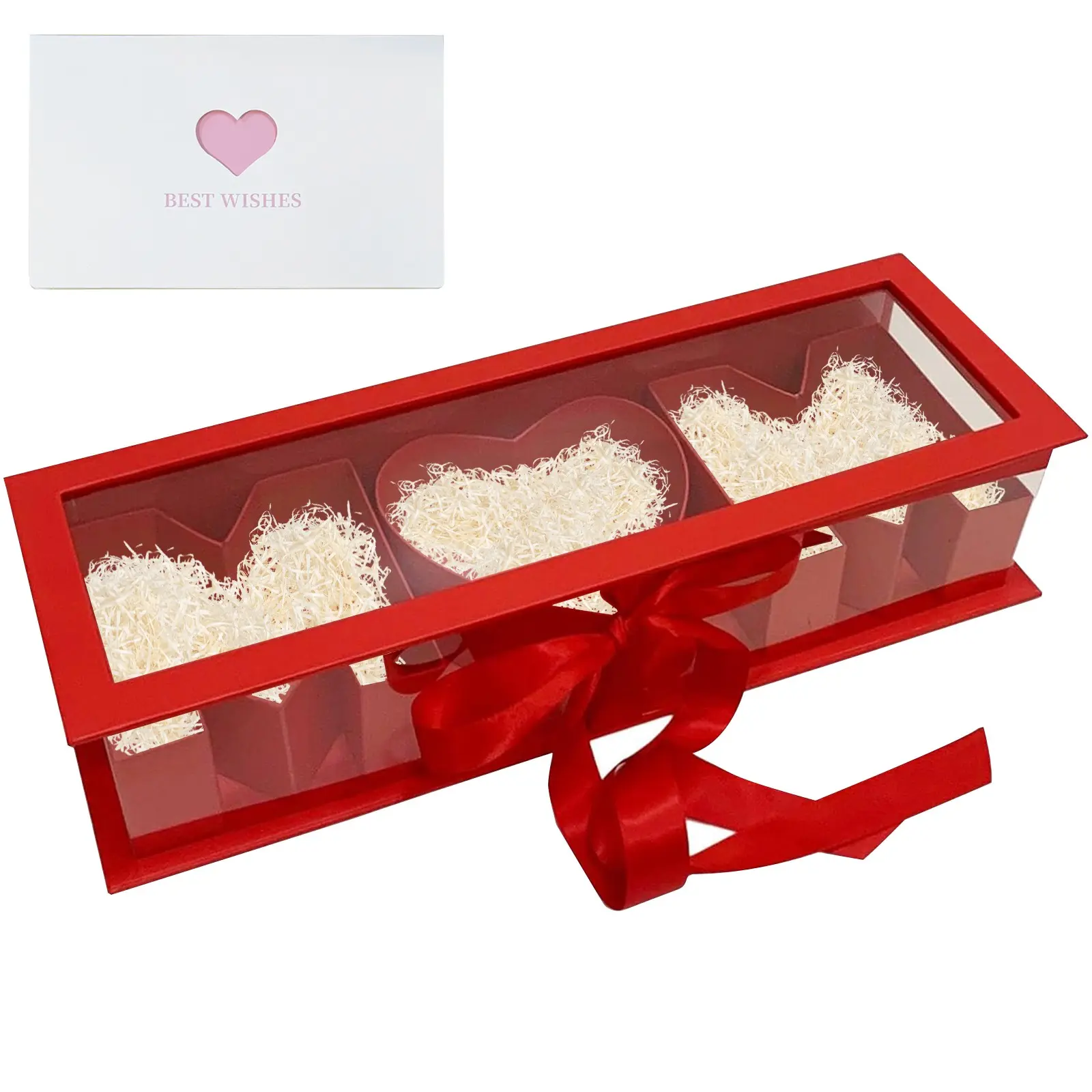 2pcs Empty Flower Gift Box Mother's Day MOM Cardboard Letter Shaped Fillable Chocolate Strawberry Candy Packaging (MOM Red/Black)
